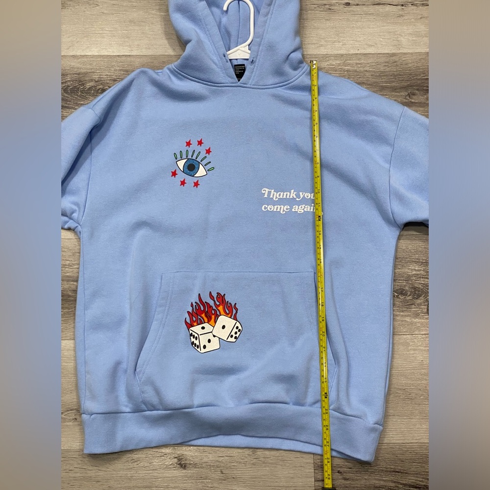 Sparkly glitter tattoo graphics hoodie Size: Large Color: Baby Blue  EUC - Picture 4 of 11